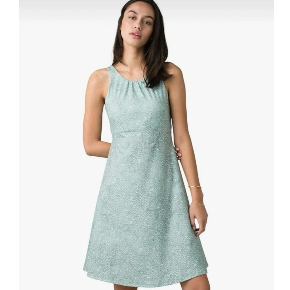 🤍PRANA Skypath Dress Sky Blue Green Halter cut out Backless Sundress - Picture 1 of 12